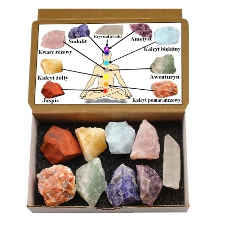 Zestaw Kamieni Naturalnych Czakry Medytacja Joga 9szt. + Box