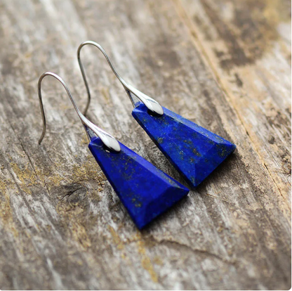 Eleganckie Wiszące Kolczyki Trapezoidalne Lazuryt Kamienie Naturalne Lapis Lazuli/ Howlit