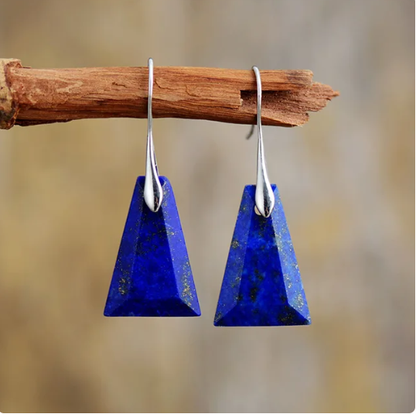 Eleganckie Wiszące Kolczyki Trapezoidalne Lazuryt Kamienie Naturalne Lapis Lazuli/ Howlit