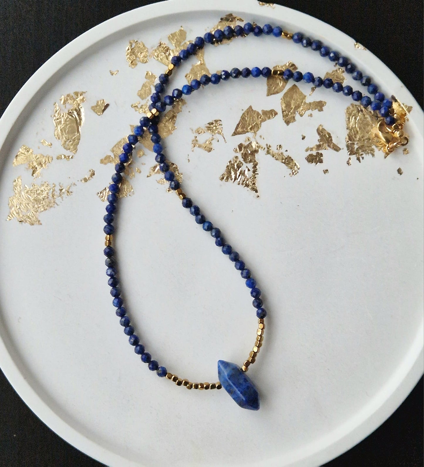 Indywidualny Naszyjnik Handmade z Kamieni Naturalnych Potęga Lapis Lazuli i Hematytu 43cm