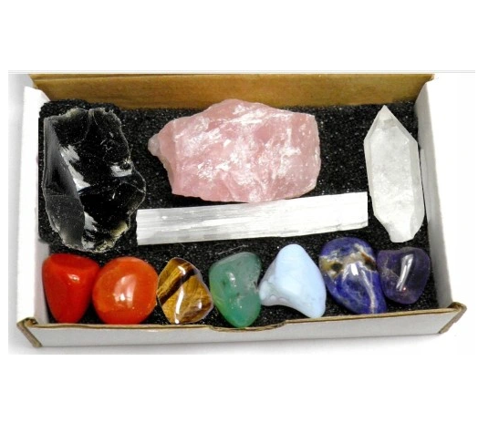 Zestaw 11 Kamieni Naturalnych 7 Czakr + Kwarc + Obsydian +Kryształ+ BOX