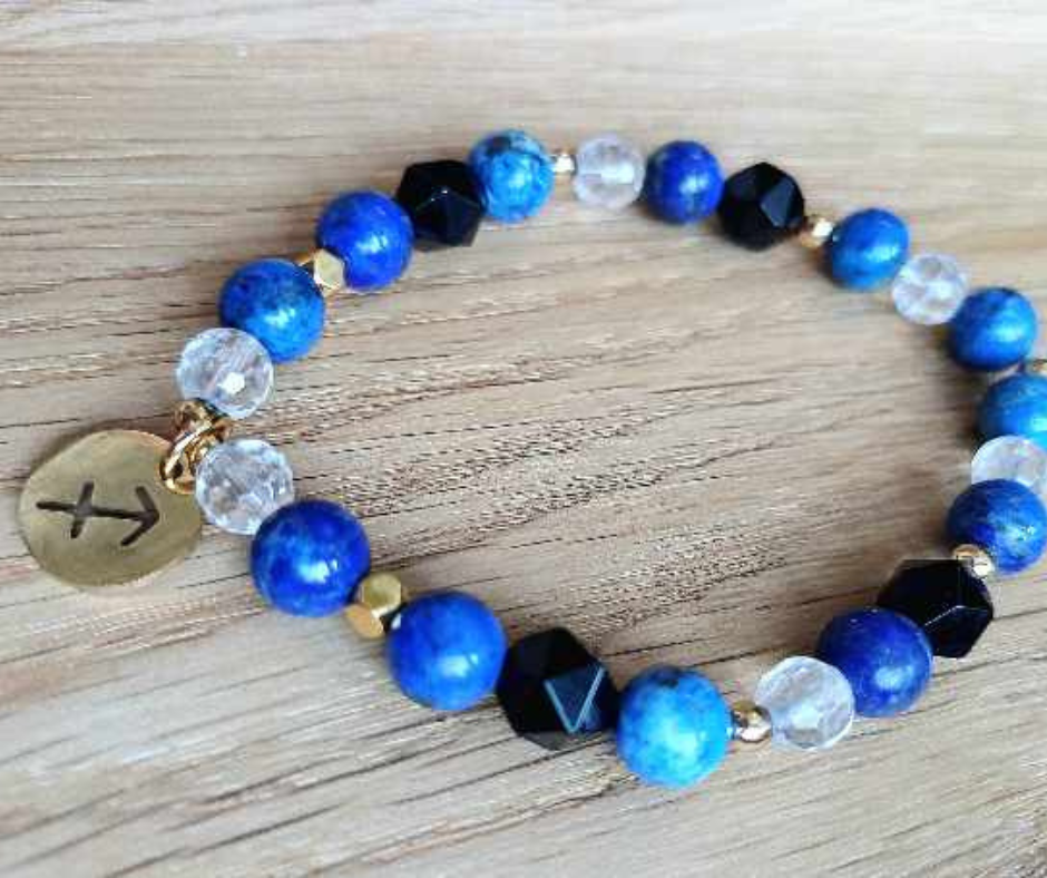 Bransoletka Handmade Dla Strzelca Znaki Zodiaku Kamienie Naturalne Lapis Lazuli kryształ Górski Onyks Hematyt