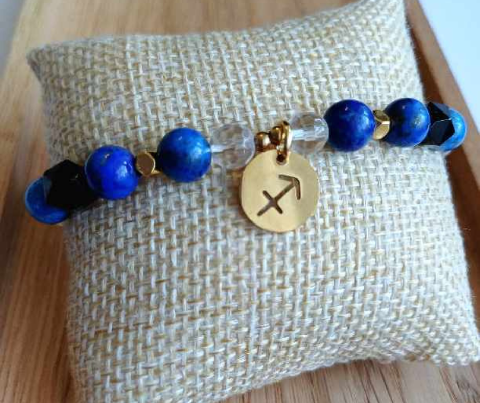 Bransoletka Handmade Dla Strzelca Znaki Zodiaku Kamienie Naturalne Lapis Lazuli kryształ Górski Onyks Hematyt