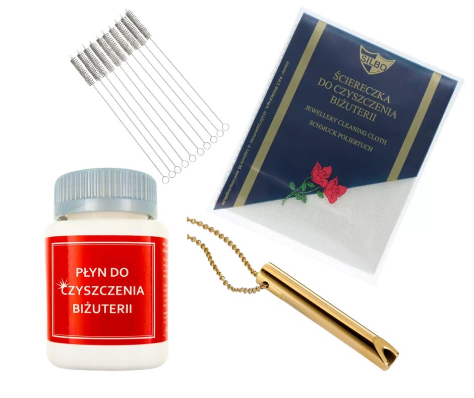 Reblo Naszyjnik do rzucania palenia - zestaw ściereczka do czyszczenia biżuterii szczoteczka gwizdek płyn 70ml