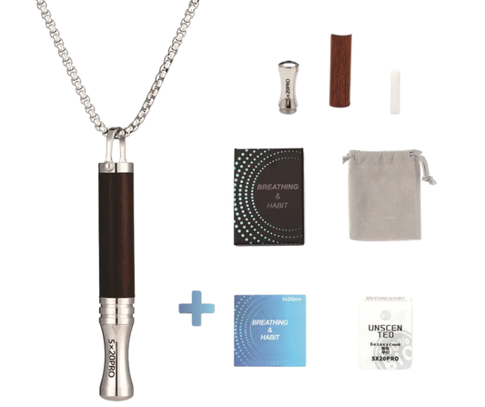 Zestaw Prezentowy Naszyjnik do rzucania palenia | Gwizdek do oddychania | Wood SET 4w1 | Purple Light Rosewood - Czarny