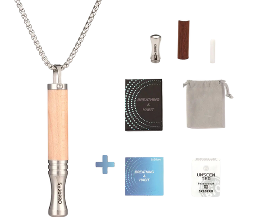 Zestaw Prezentowy Naszyjnik do rzucania palenia | Gwizdek do oddychania | Wood SET 4w1 | Maple Wood - Beżowy