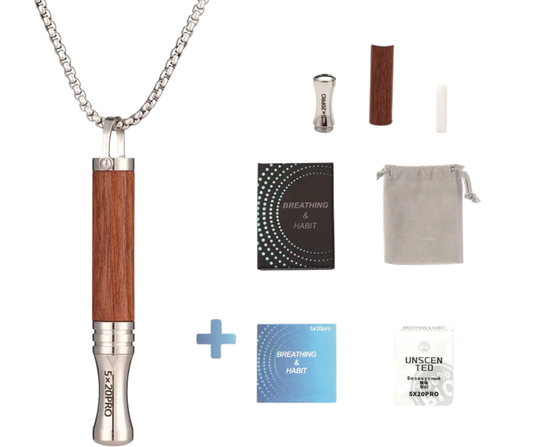 Zestaw Prezentowy Naszyjnik do rzucania palenia | Gwizdek do oddychania | Wood SET 4w1 | African Mahogany- brązowy