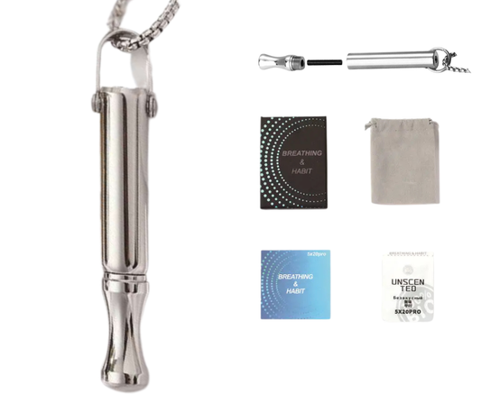 Zestaw Naszyjnik do rzucania palenia | Gwizdek do oddychania | Klepsydra SET 4w1 | Srebrny