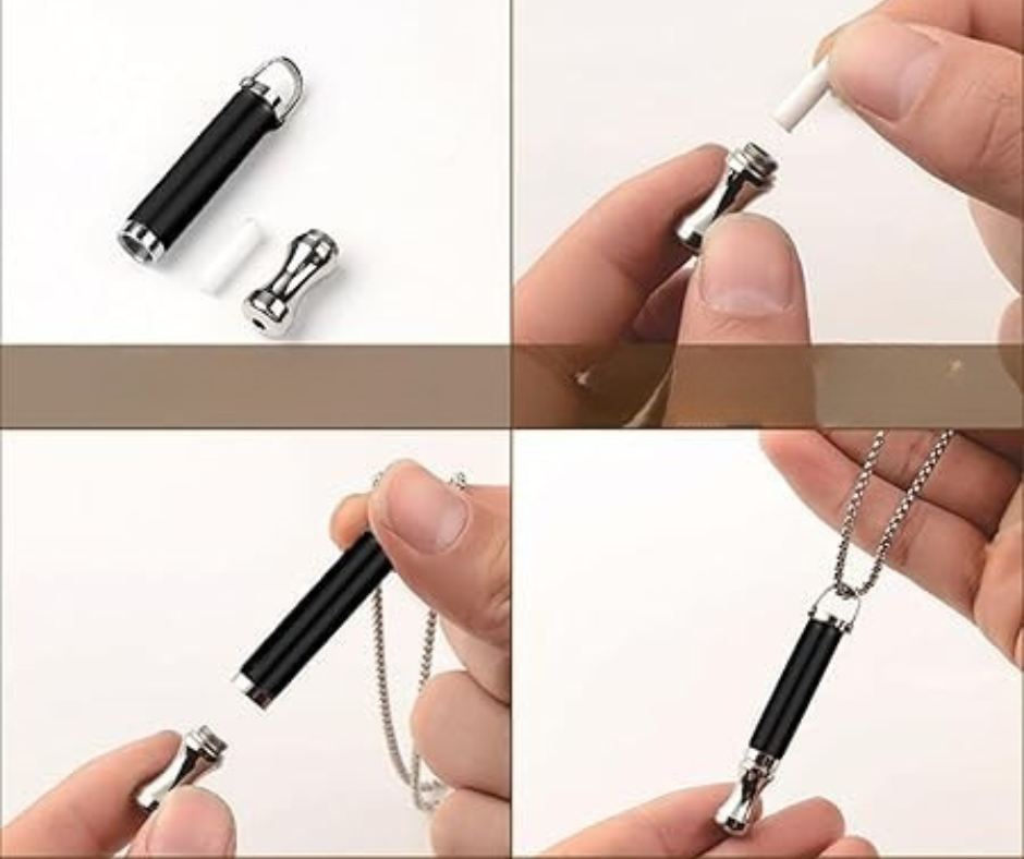 Zestaw Naszyjnik do rzucania palenia | Gwizdek do oddychania | Klepsydra SET 4w1 | Srebrny