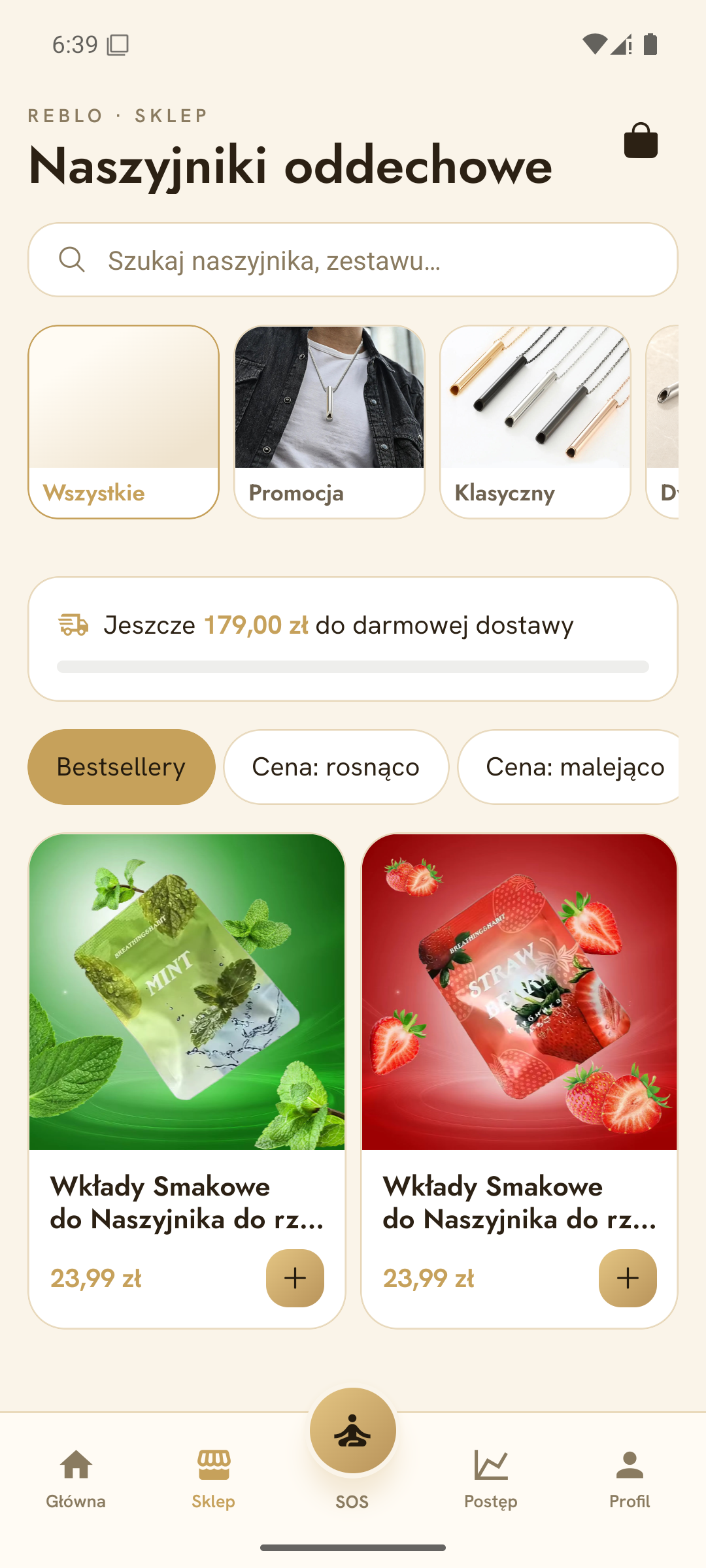 Naszyjniki i wkłady — bez wychodzenia z aplikacji